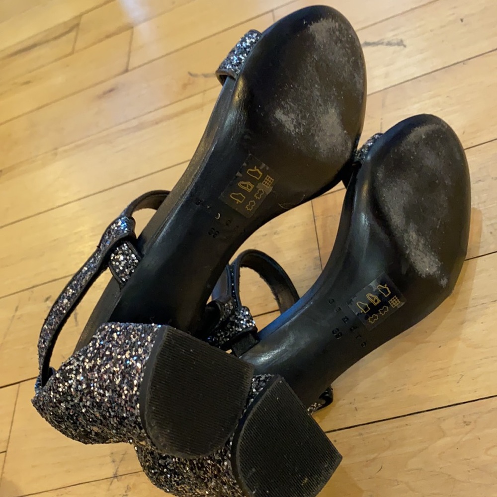 Sandro Glitter Leather Low Block Heel Sz 39 - Picture 14 of 16